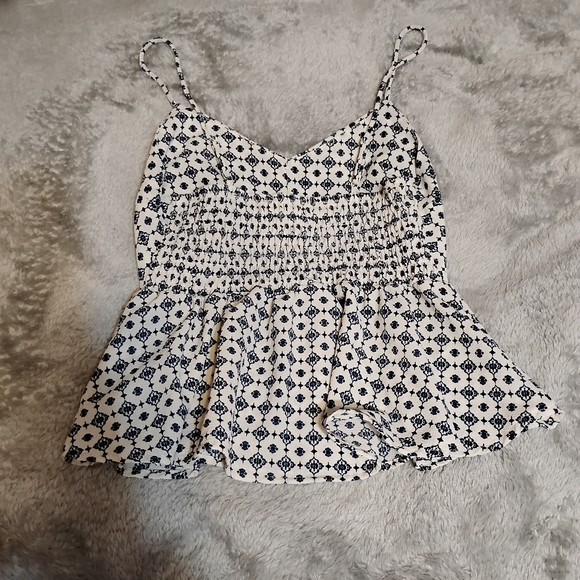 🔴4 For $25🔴 Monteau Blue and White Ruched Peplum Camisole - Picture 2 of 7